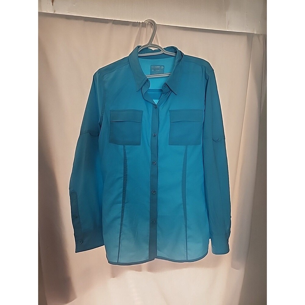 REEL LEGENDS Womens Button Up Shirt Long Sleeve Chest Pockets Green Blue M